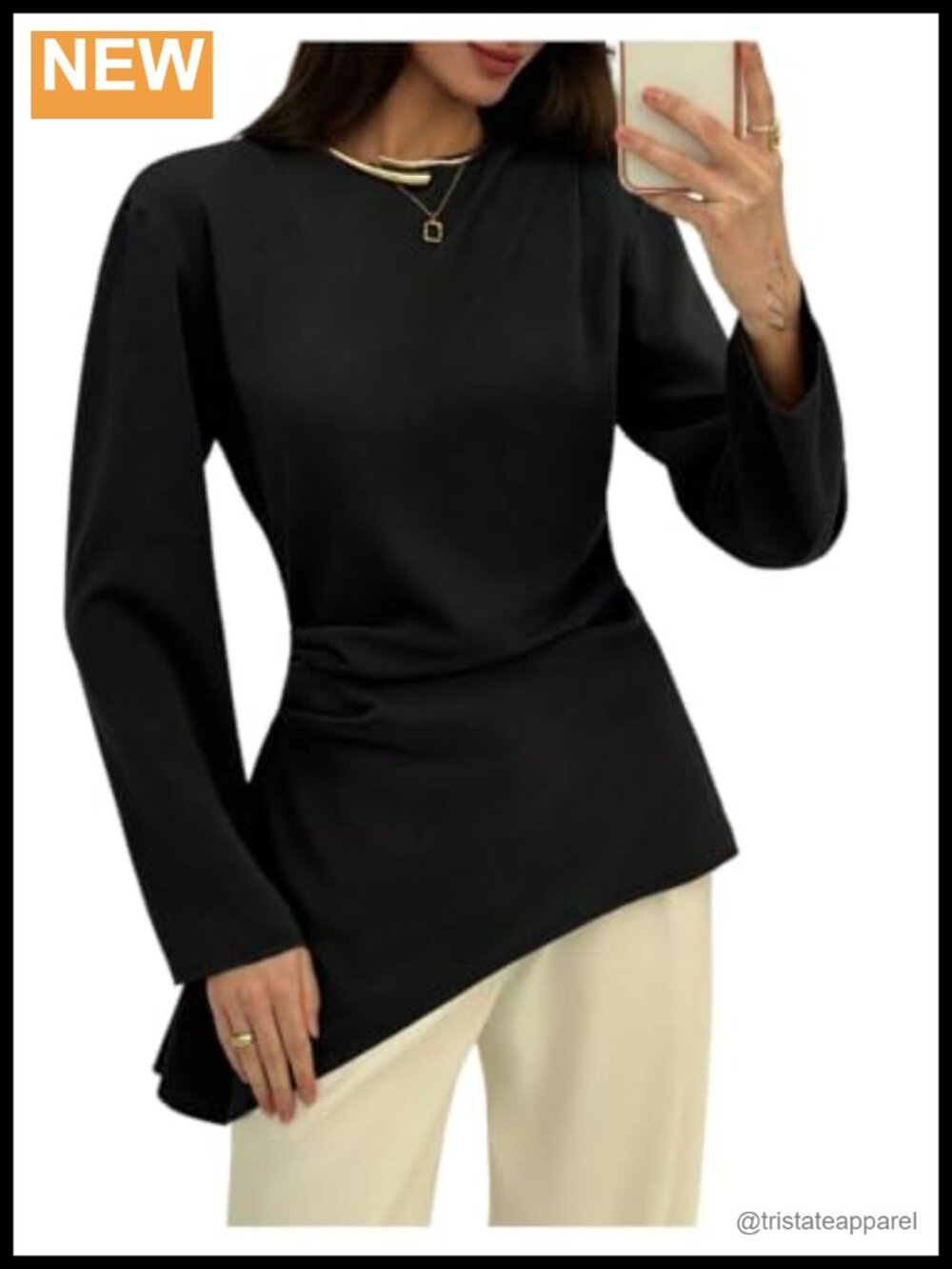 Pleated Long Sleeve Asymmetrical Blouse Women's Office Tunic Top 100% Polyester